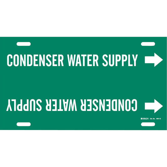 Brady "Condenser Water Supply" Pipe Marker, Strap-On, 10" H x 24" W, White on Green