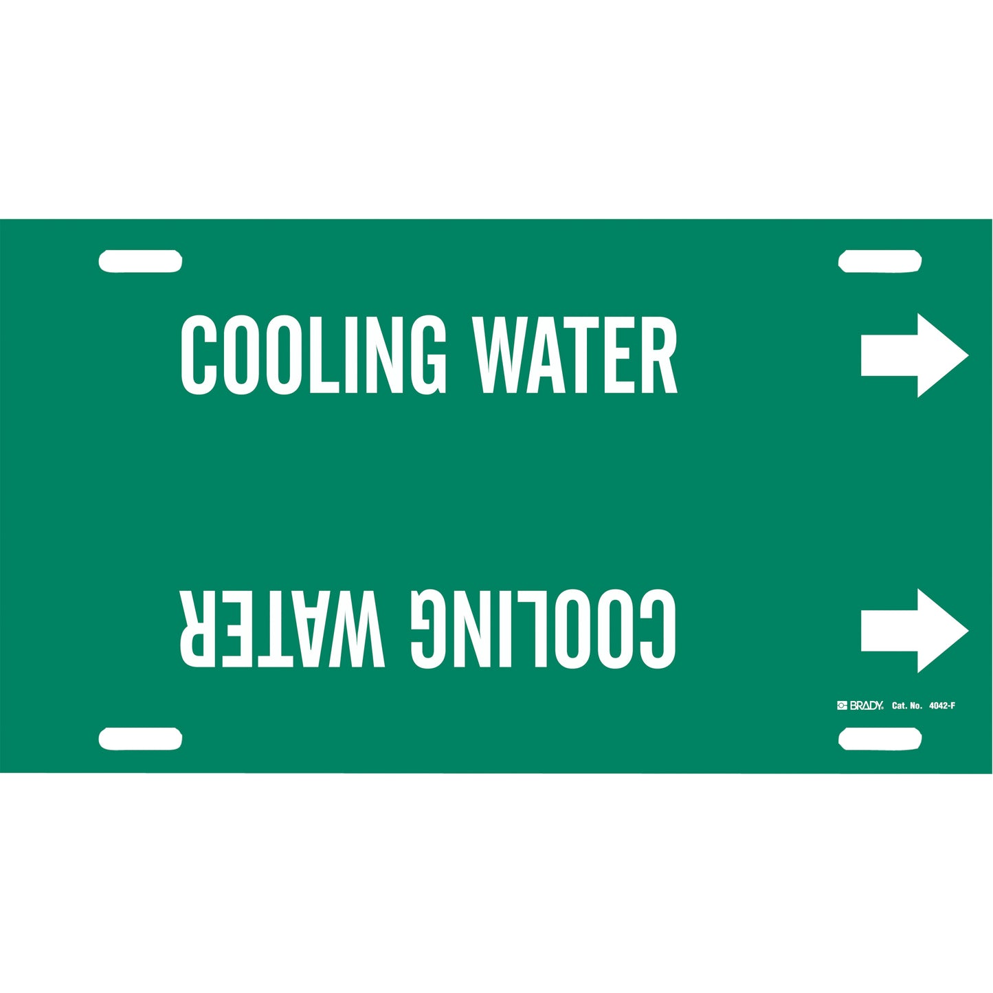 Brady "Cooling Water" Pipe Marker, Strap-On, 8" H x 16" W, White on Green