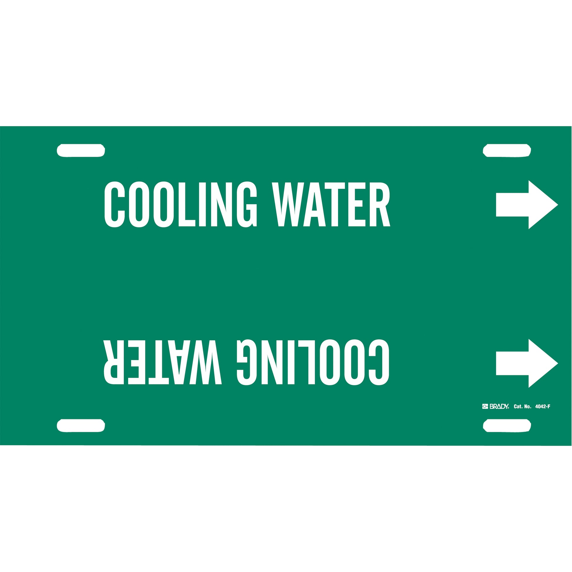 Brady "Cooling Water" Pipe Marker, Strap-On, 8" H x 16" W, White on Green