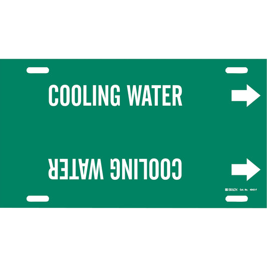 Brady "Cooling Water" Pipe Marker, Strap-On, 8" H x 16" W, White on Green