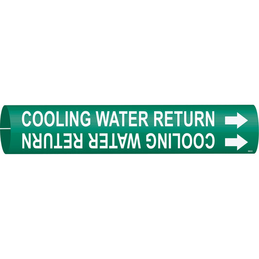 Brady "Condenser Water Return" Pipe Marker, Snap-On, 2-13/16" H x 2-13/16" W, White on Green