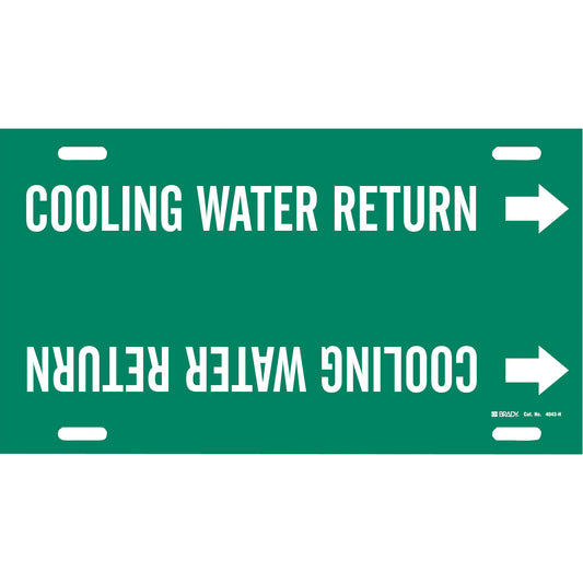 Brady "Cooling Water Return" Pipe Marker, Strap-On, 10" H x 32" W, White on Green