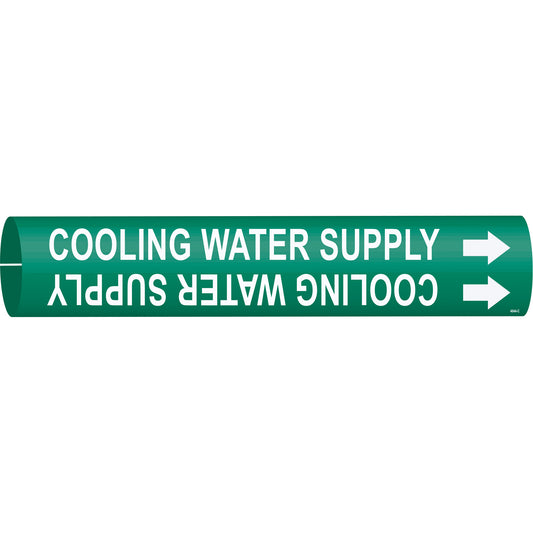 Brady "Cooling Water Supply" Pipe Marker, Snap-On, 2" H x 2" W, White on Green