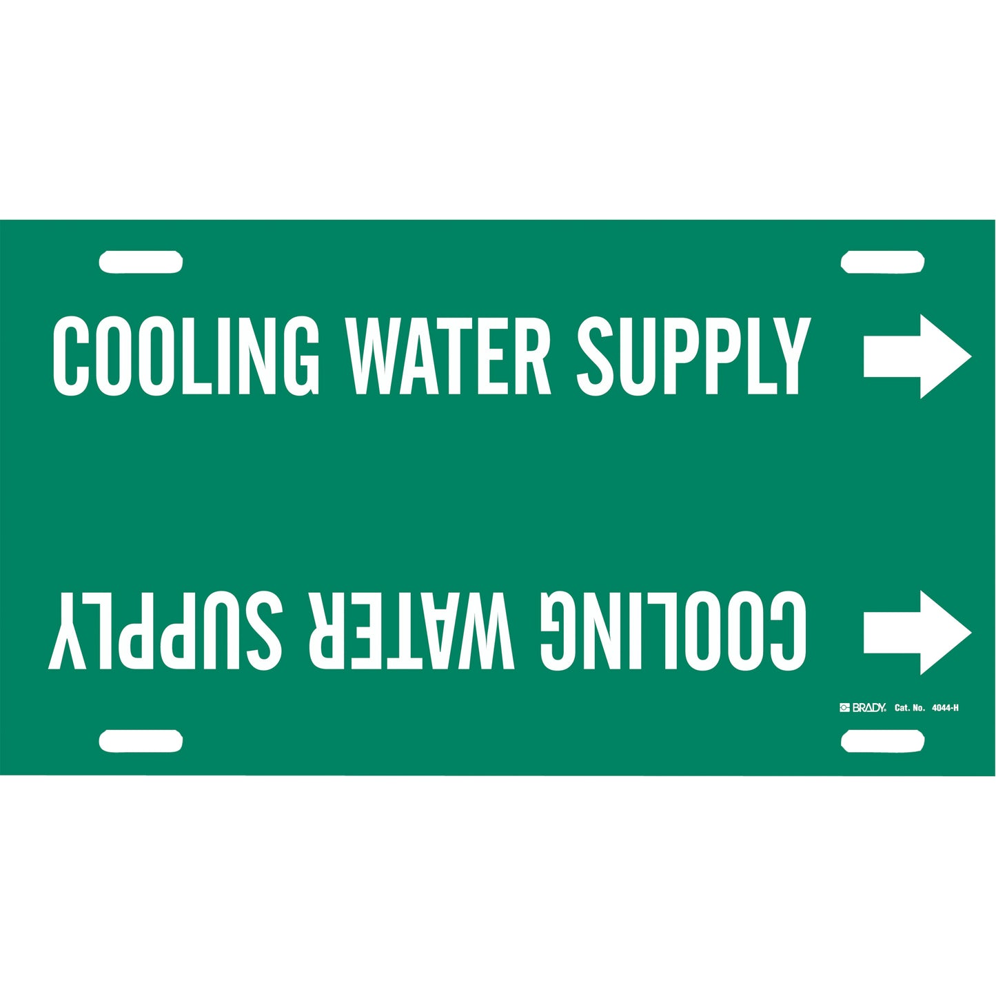 Brady "Cooling Water Supply" Pipe Marker, Strap-On, 10" H x 32" W, White on Green