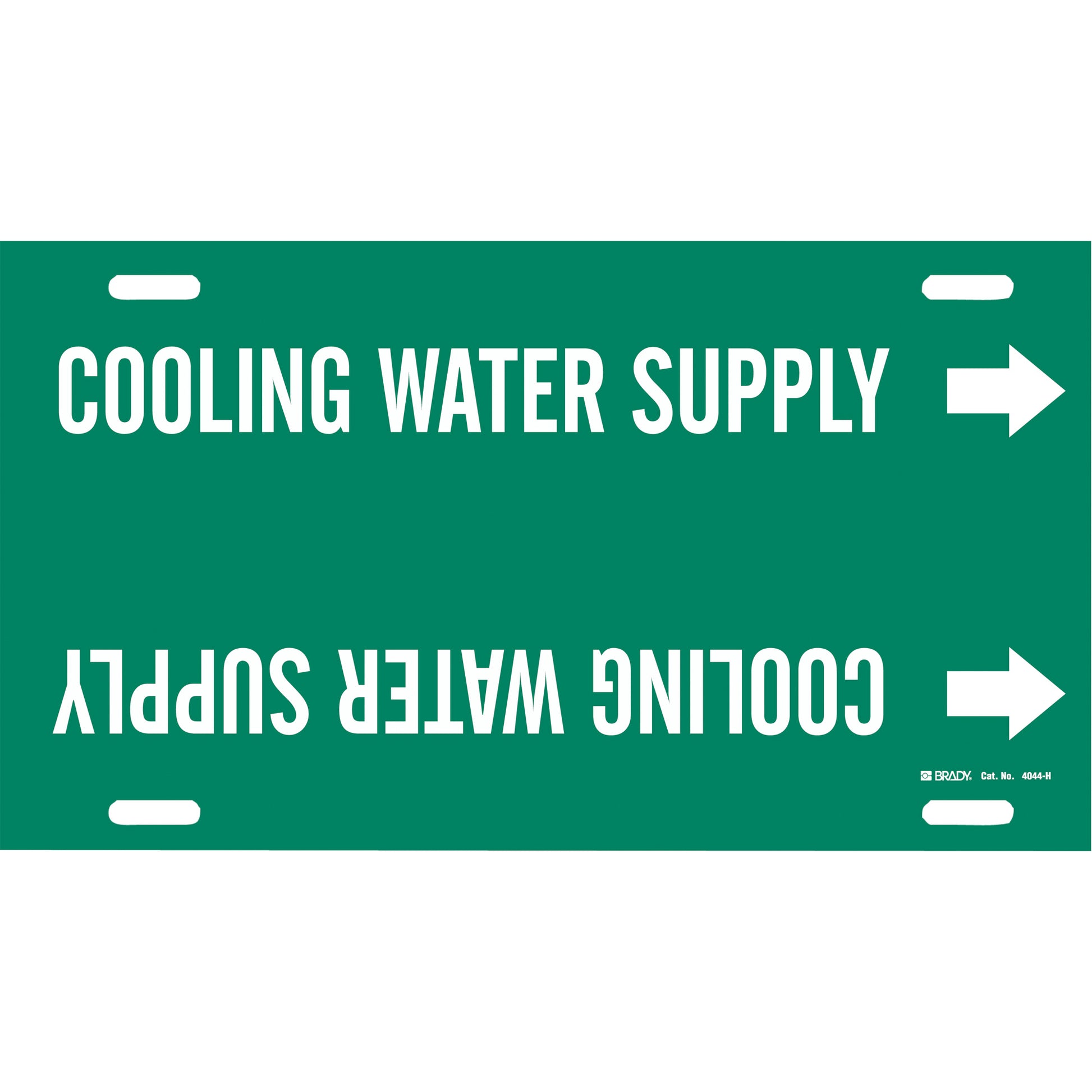Brady "Cooling Water Supply" Pipe Marker, Strap-On, 10" H x 32" W, White on Green
