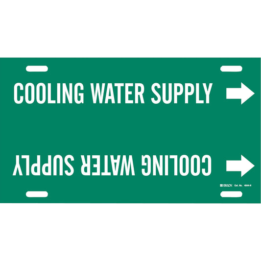 Brady "Cooling Water Supply" Pipe Marker, Strap-On, 10" H x 32" W, White on Green