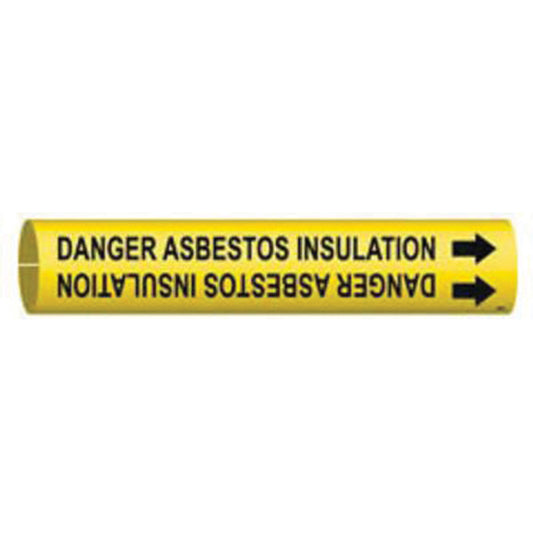 Brady "Danger Asbestos Insulation" Pipe Marker, Snap-On, 13/16" H x 13/16" W, Black on Yellow