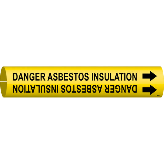 Brady "Danger Asbestos Insulation" Pipe Marker, Snap-On, 2" H x 2" W, Black on Yellow