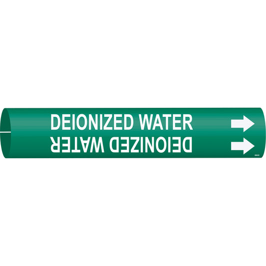 Brady "Deionized Water" Pipe Marker, Snap-On, 7/8" H x 7/8" W, White on Green