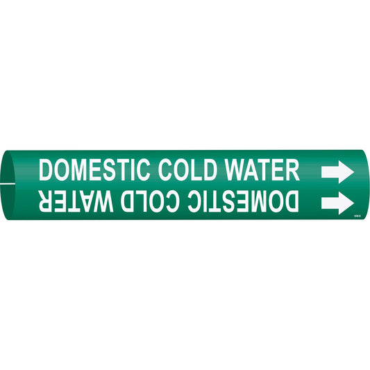 Brady "Domestic Cold Water" Pipe Marker, Snap-On, 7/8" H x 7/8" W, White on Green