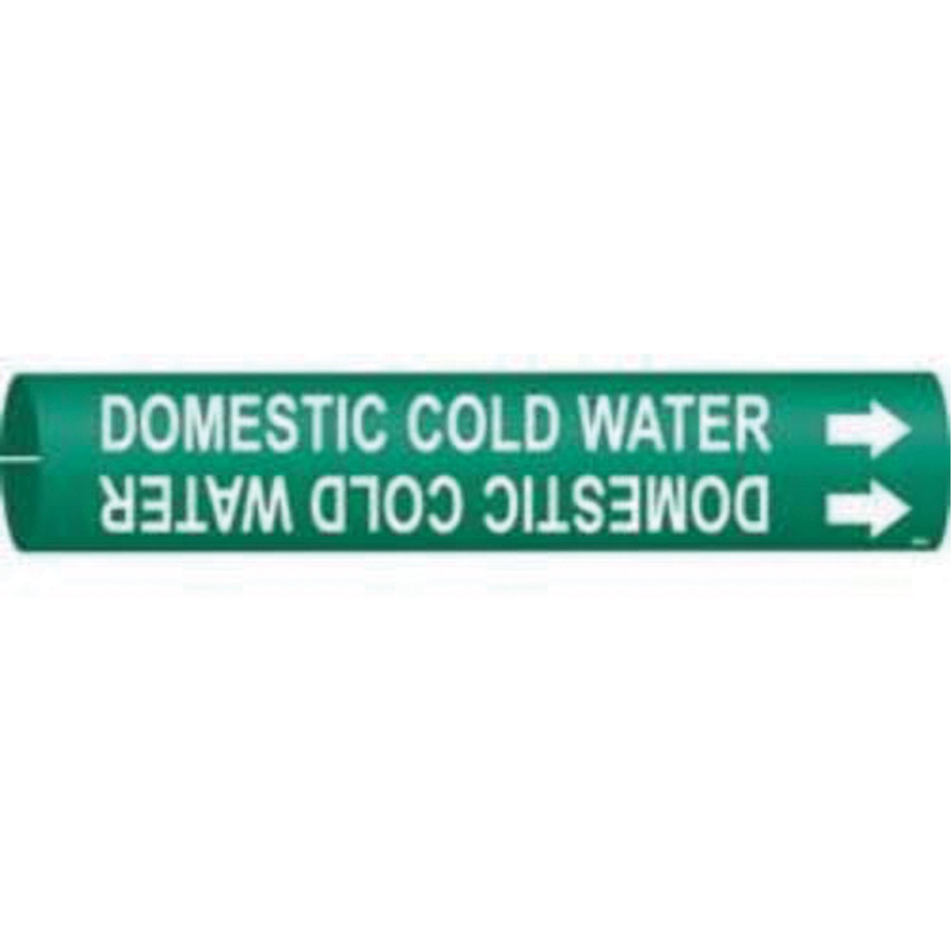 Brady "Domestic Cold Water" Pipe Marker, Snap-On, 2-13/16" H x 2-13/16" W, White on Green