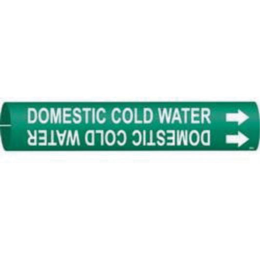 Brady "Domestic Cold Water" Pipe Marker, Snap-On, 2-13/16" H x 2-13/16" W, White on Green