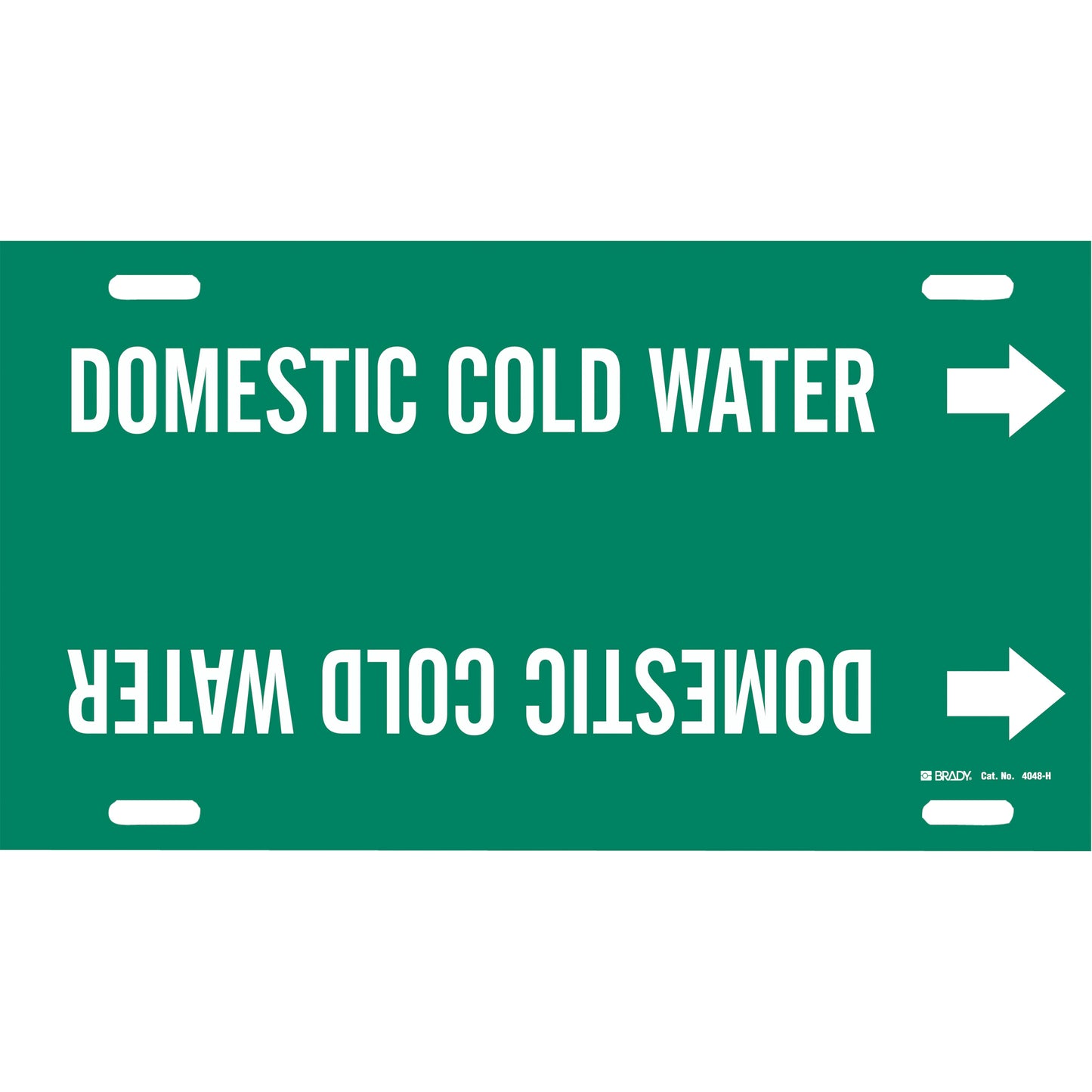 Brady "Domestic Cold Water" Pipe Marker, Strap-On, 10" H x 32" W, White on Green