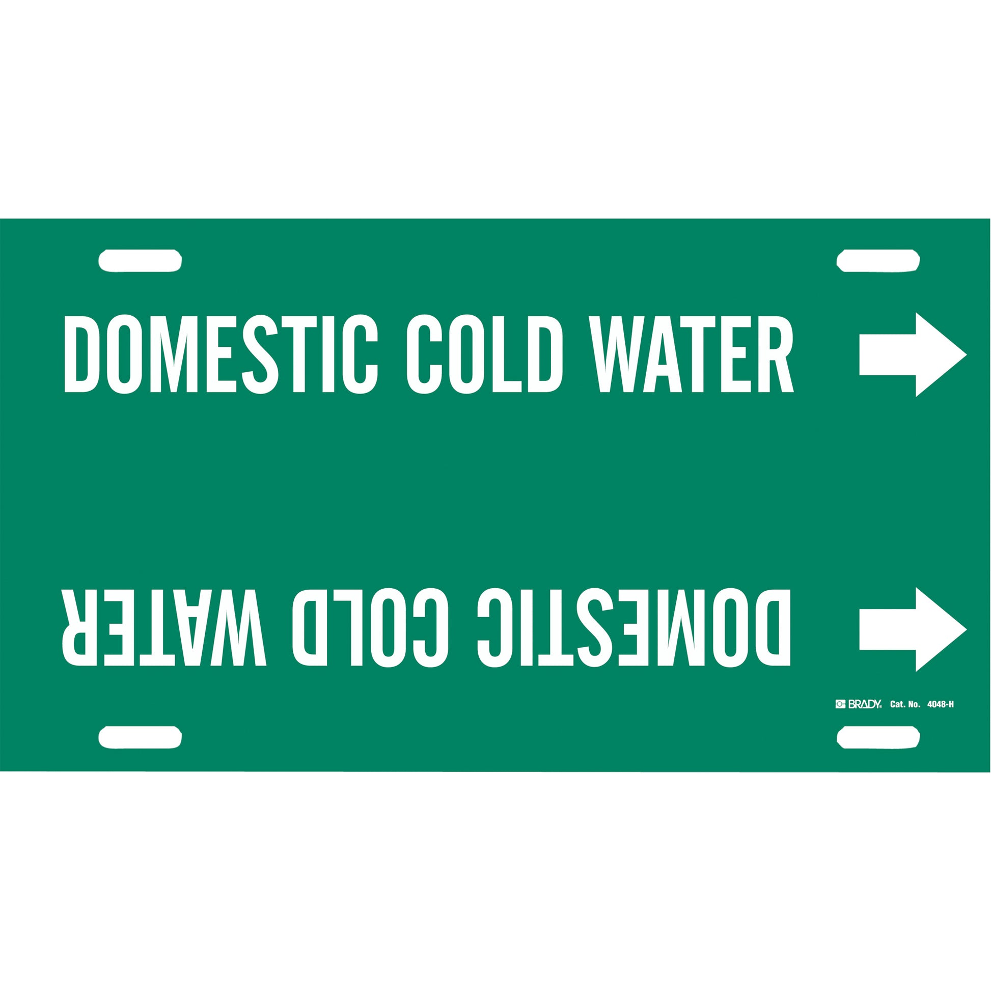 Brady "Domestic Cold Water" Pipe Marker, Strap-On, 10" H x 32" W, White on Green