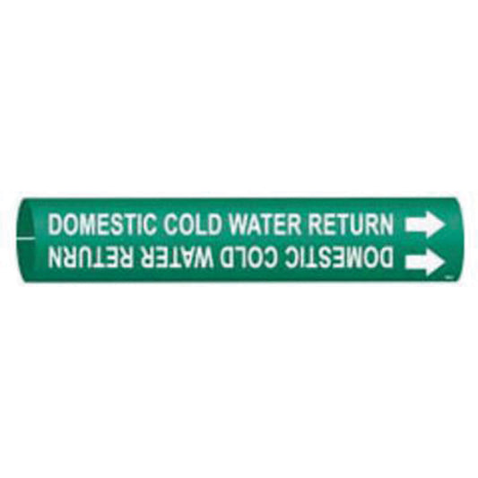 Brady "Domestic Cold Water Return" Pipe Marker, Snap-On, 13/16" H x 13/16" W, White on Green