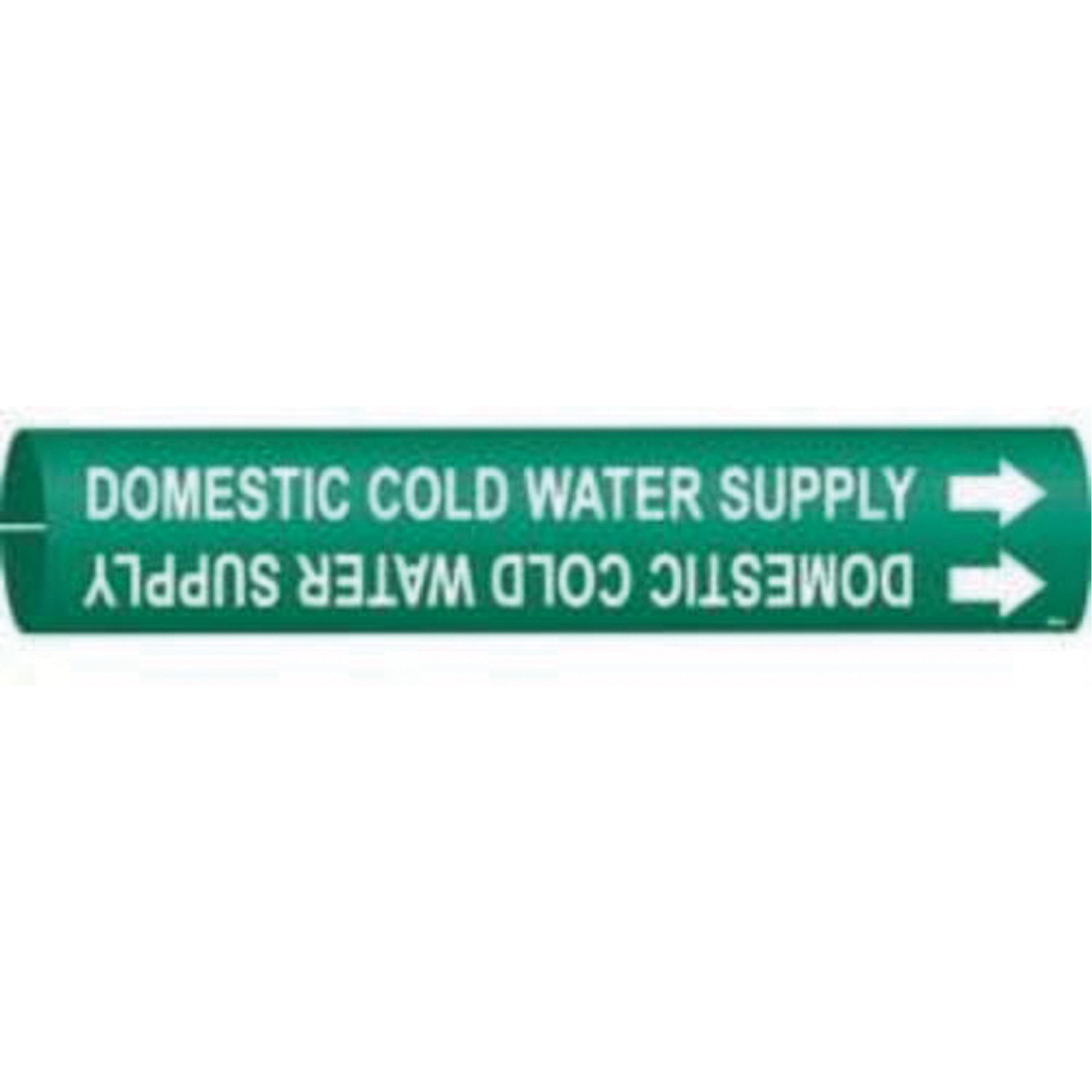 Brady "Domestic Cold Water Supply" Pipe Marker, Snap-On, 13/16" H x 13/16" W, White on Green
