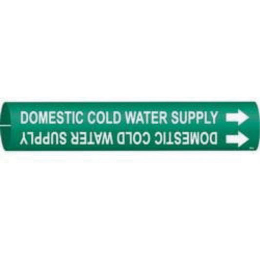 Brady "Domestic Cold Water Supply" Pipe Marker, Snap-On, 13/16" H x 13/16" W, White on Green