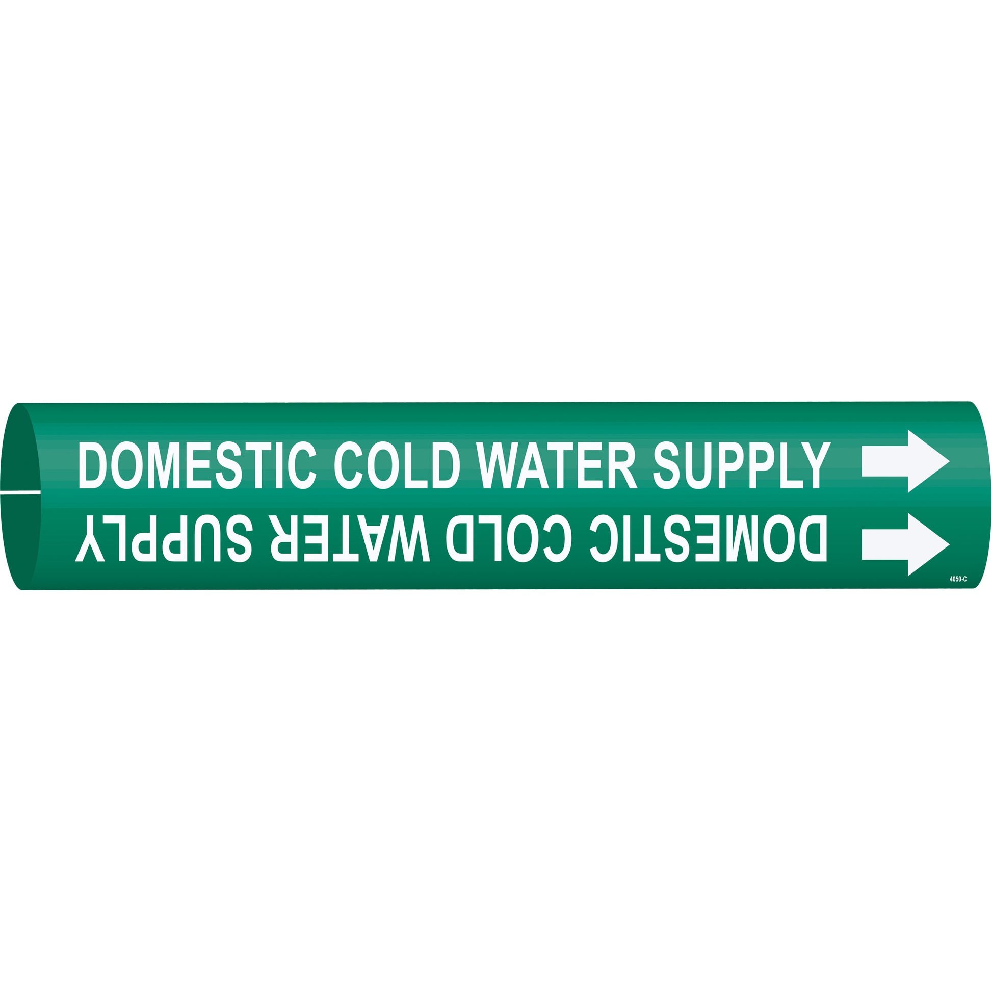 Brady "Domestic Cold Water Supply" Pipe Marker, Snap-On, 2" H x 2" W, White on Green