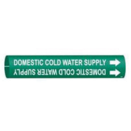 Brady "Domestic Cold Water Supply" Pipe Marker, Snap-On, 2-13/16" H x 2-13/16" W, White on Green