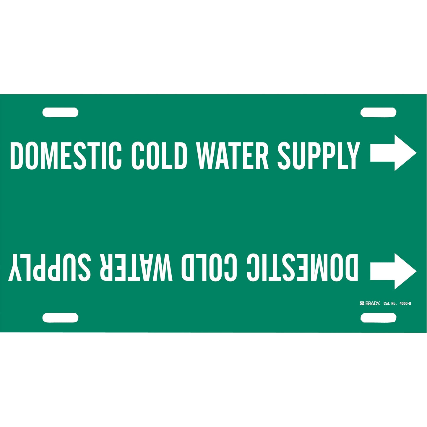 Brady "Domestic Cold Water Supply" Pipe Marker, Strap-On, 10" H x 24" W, White on Green