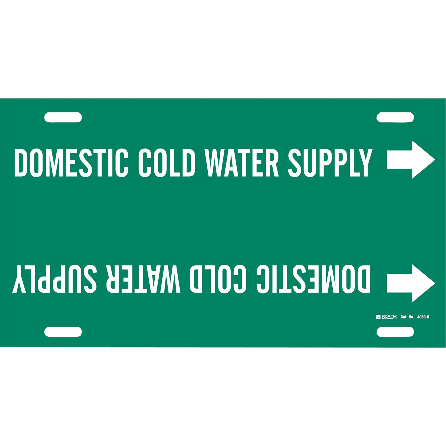 Brady "Domestic Cold Water Supply" Pipe Marker, Strap-On, 10" H x 32" W, White on Green