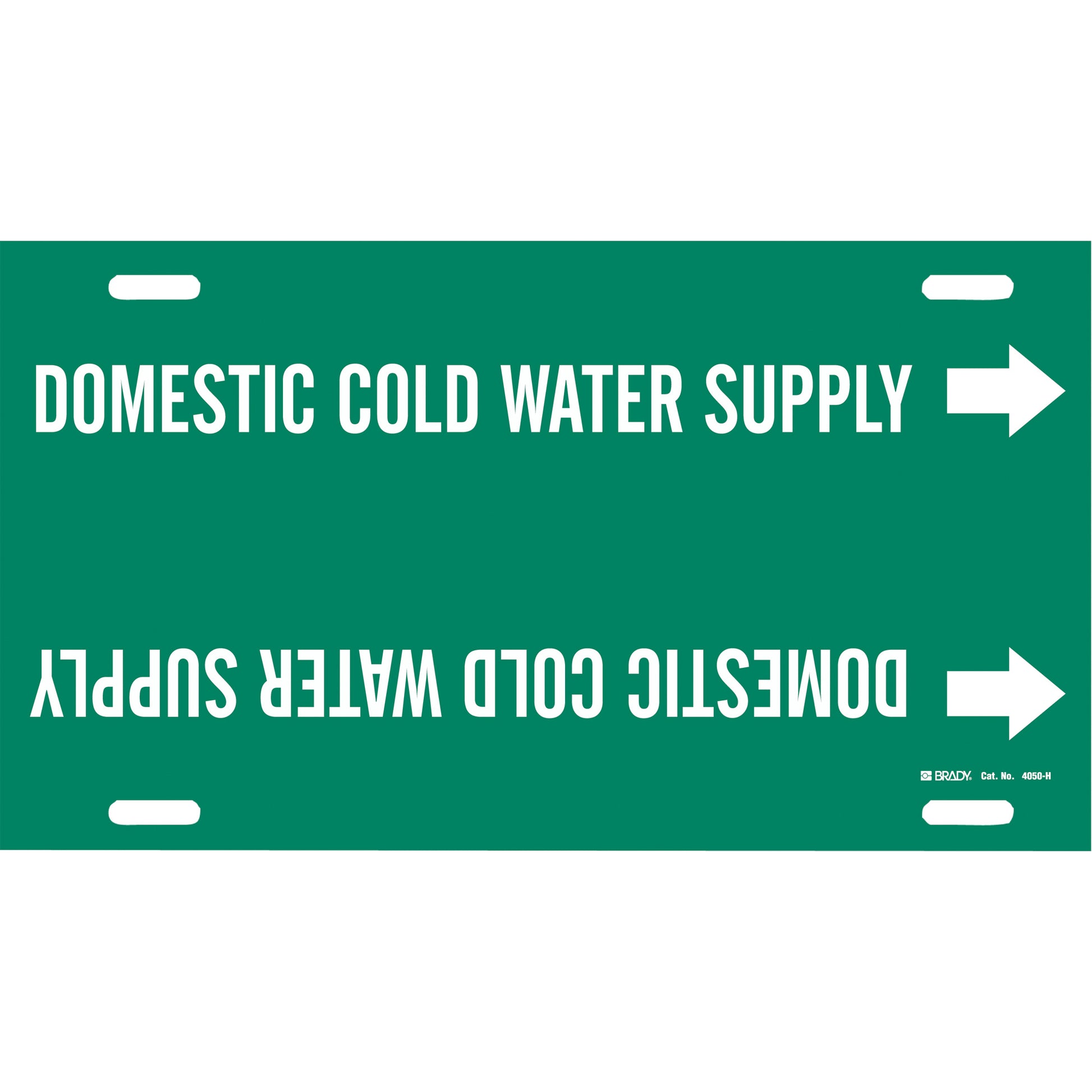 Brady "Domestic Cold Water Supply" Pipe Marker, Strap-On, 10" H x 32" W, White on Green