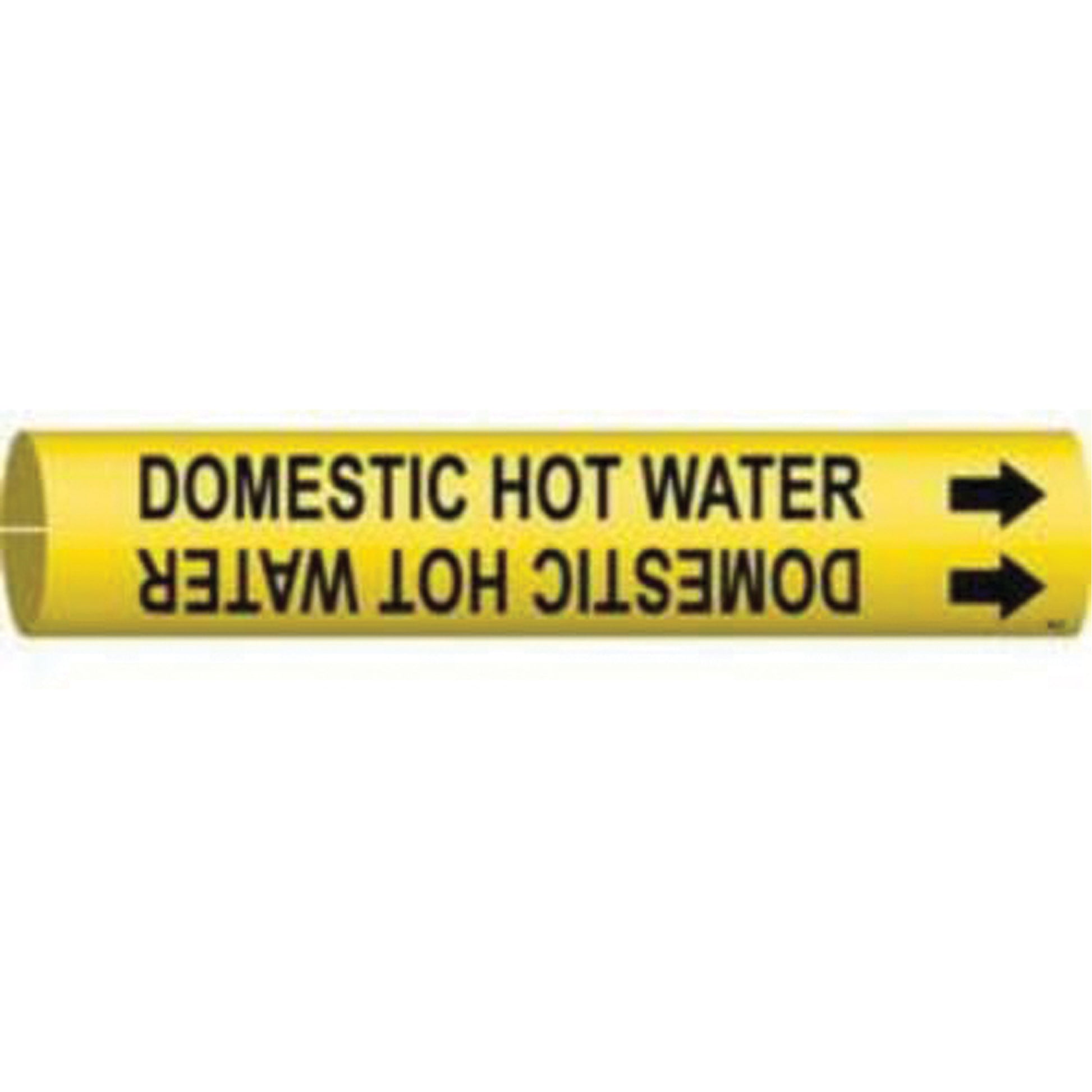 Brady "Domestic Hot Water" Pipe Marker, Snap-On, 2" H x 2" W, Black on Yellow