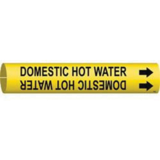Brady "Domestic Hot Water" Pipe Marker, Snap-On, 2" H x 2" W, Black on Yellow