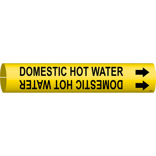 Brady "Domestic Hot Water" Pipe Marker, Snap-On, 2-13/16" H x 2-13/16" W, Black on Yellow
