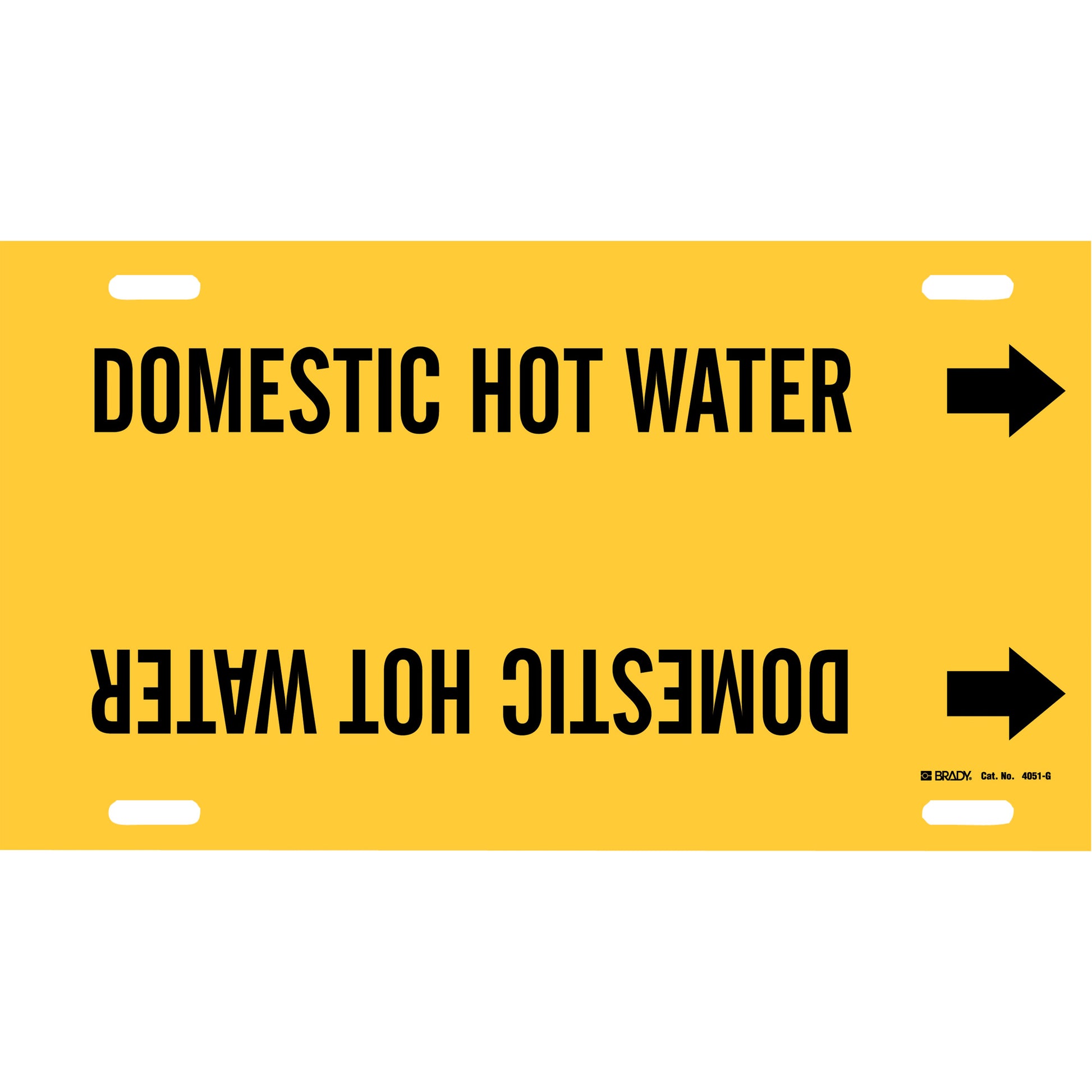 Brady "Domestic Hot Water" Pipe Marker, Strap-On, 10" H x 24" W, Black on Yellow