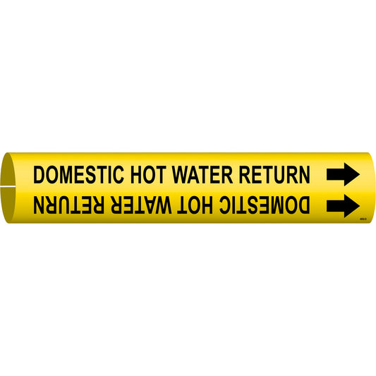 Brady "Domestic Hot Water Return" Pipe Marker, Snap-On, 2-13/16" H x 2-13/16" W, Black on Yellow