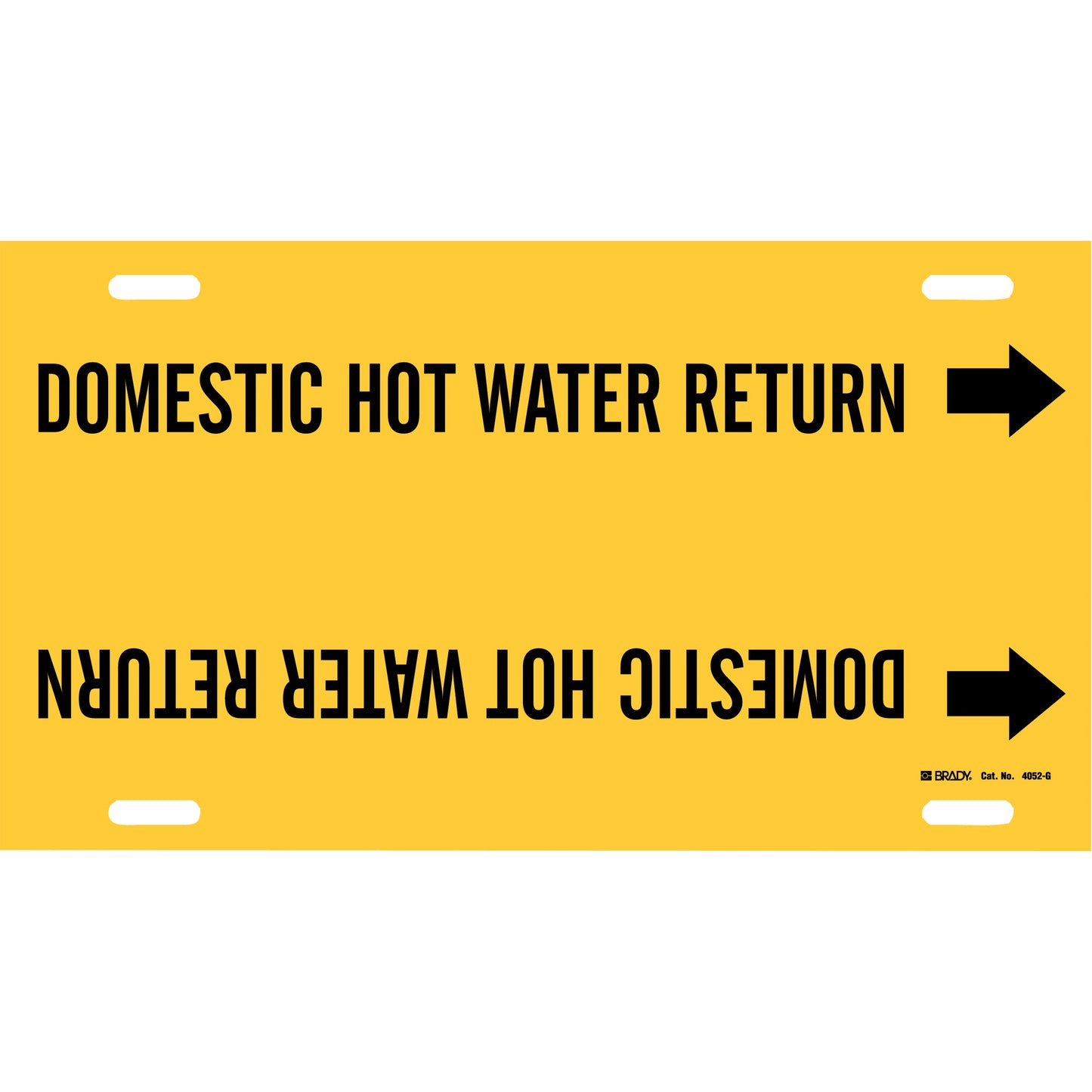 Brady "Domestic Hot Water Return" Pipe Marker, Strap-On, 10" H x 24" W, Black on Yellow
