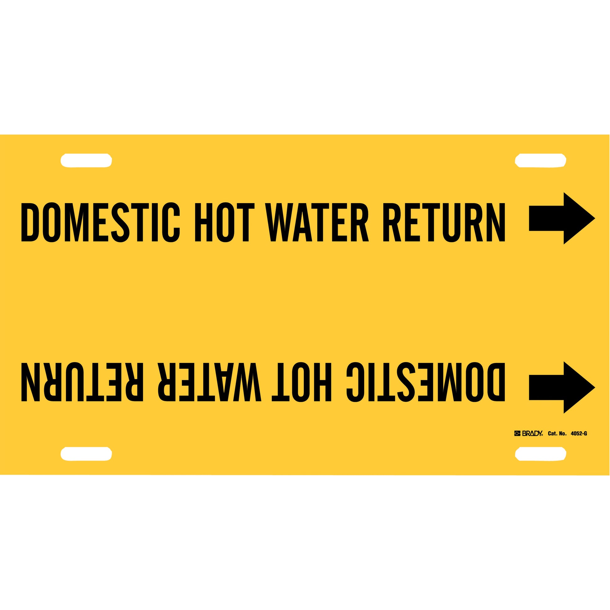 Brady "Domestic Hot Water Return" Pipe Marker, Strap-On, 10" H x 24" W, Black on Yellow