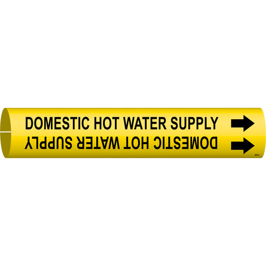 Brady "Domestic Hot Water Supply" Pipe Marker, Snap-On, 13/16" H x 13/16" W, Black on Yellow