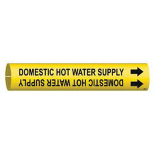 Brady "Domestic Hot Water Supply" Pipe Marker, Snap-On, 7/8" H x 7/8" W, Black on Yellow
