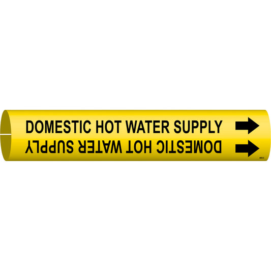 Brady "Domestic Hot Water Supply" Pipe Marker, Snap-On, 2" H x 2" W, Black on Yellow