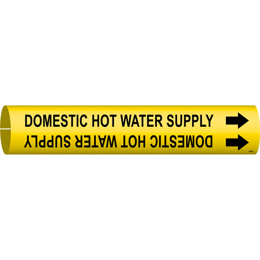 Brady "Domestic Hot Water Supply" Pipe Marker, Snap-On, 2-13/16" H x 2-13/16" W, Black on Yellow