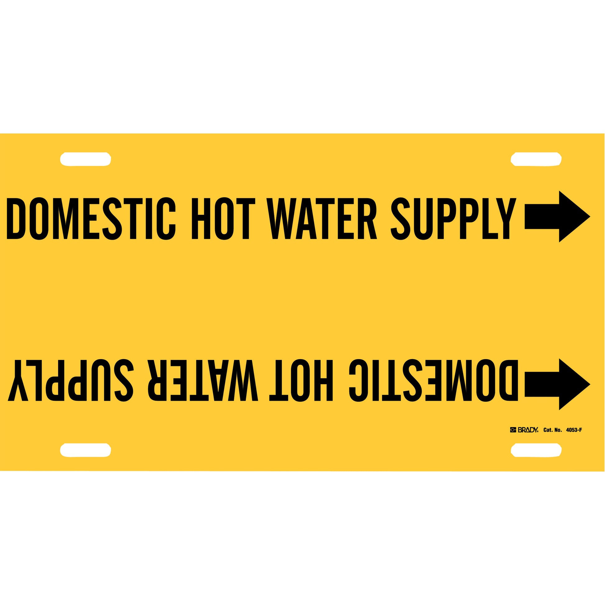 Brady "Domestic Hot Water Supply" Pipe Marker, Strap-On, 8" H x 16" W, Black on Yellow