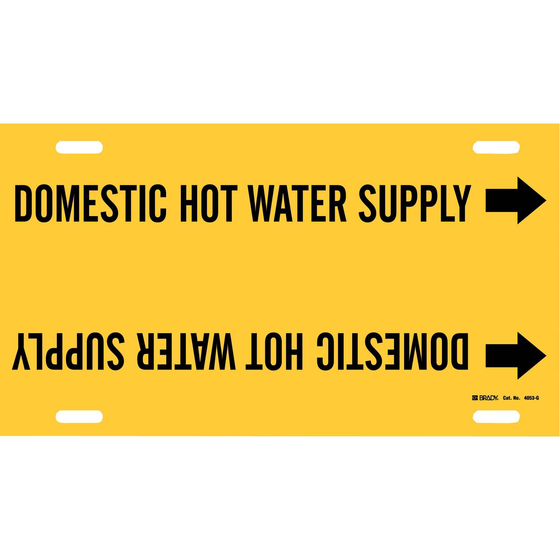 Brady "Domestic Hot Water Supply" Pipe Marker, Strap-On, 10" H x 24" W, Black on Yellow