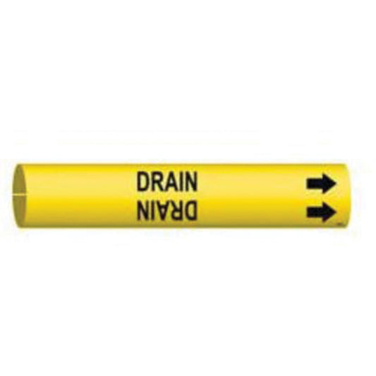 Brady "Drain" Pipe Marker, Snap-On, 13/16" H x 13/16" W, Black on Yellow