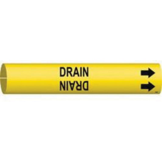 Brady "Drain" Pipe Marker, Snap-On, 2" H x 2" W, Black on Yellow