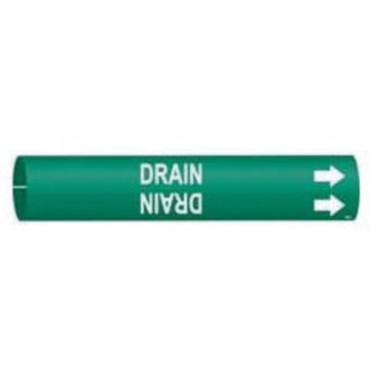 Brady "Drain" Pipe Marker, Snap-On, 13/16" H x 13/16" W, White on Green