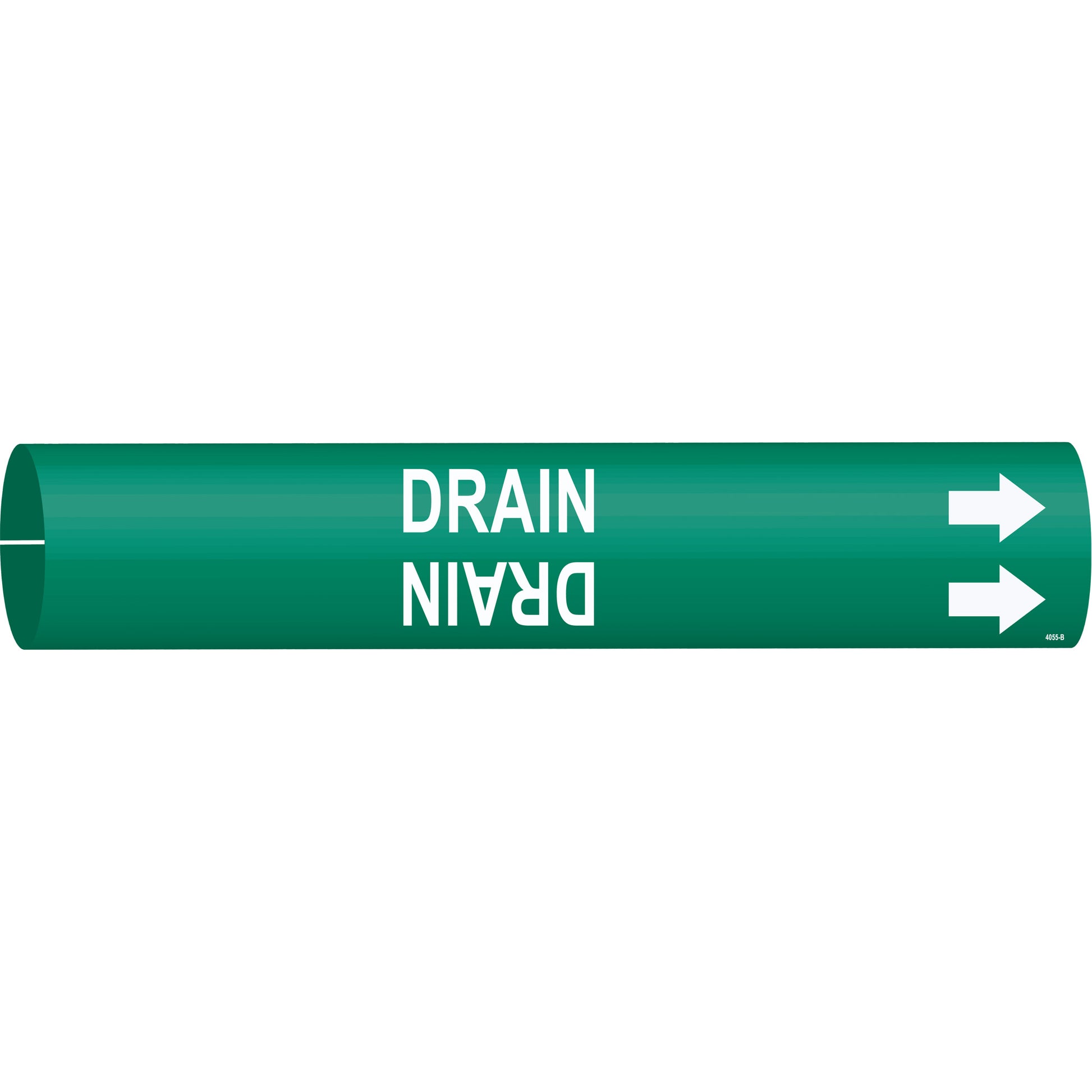 Brady "Drain" Pipe Marker, Snap-On, 7/8" H x 7/8" W, White on Green