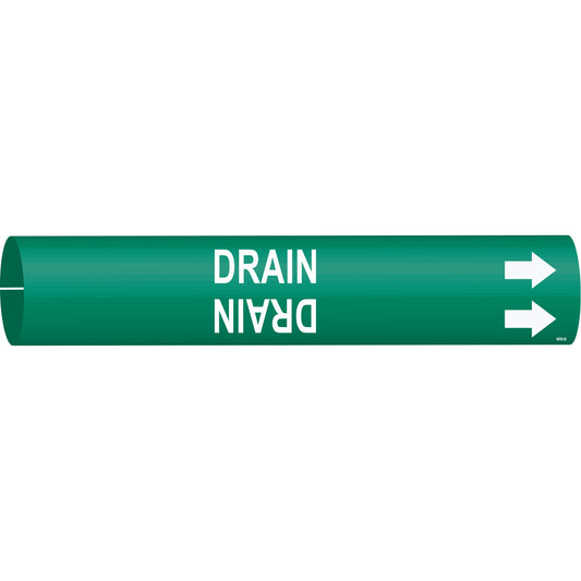 Brady "Drain" Pipe Marker, Snap-On, 7/8" H x 7/8" W, White on Green