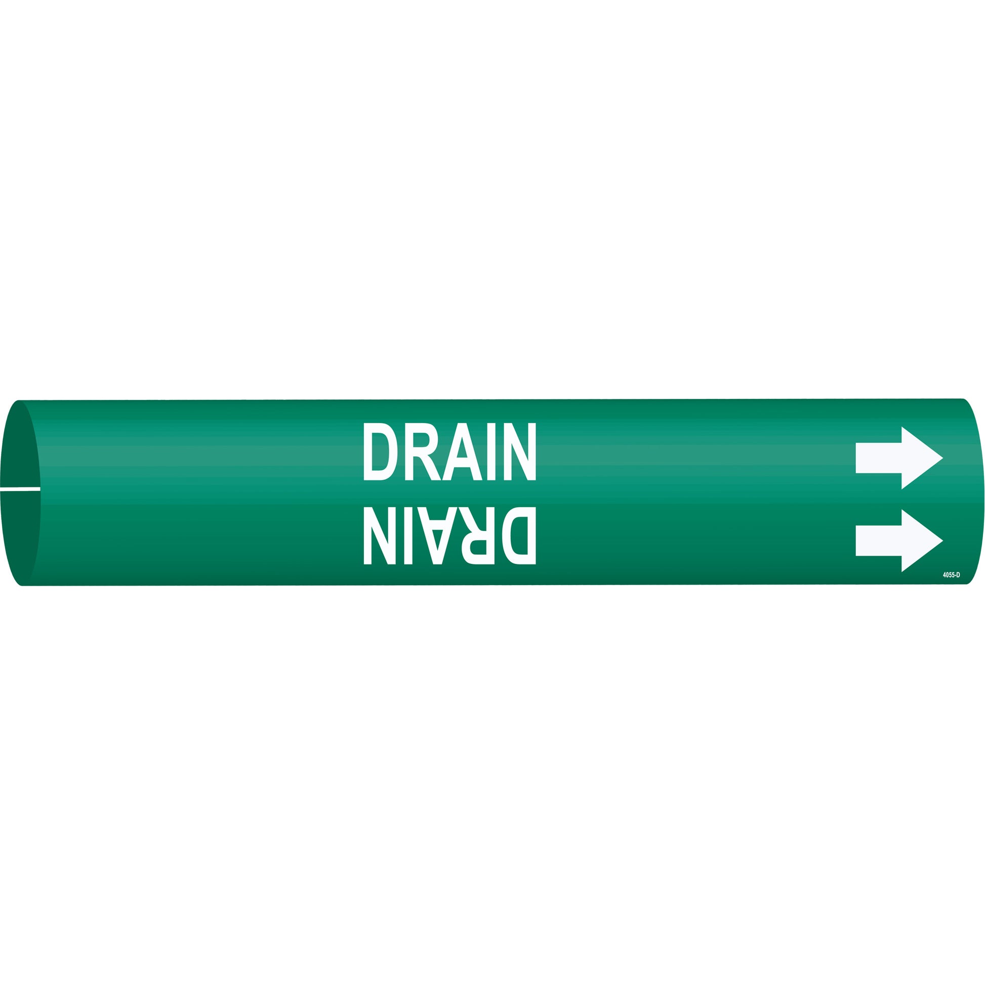 Brady "Drain" Pipe Marker, Snap-On, 2-13/16" H x 2-13/16" W, White on Green