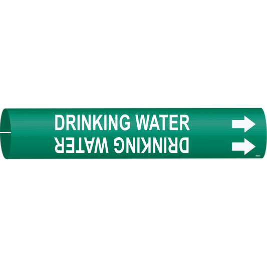 Brady "Drinking Water" Pipe Marker, Snap-On, 2-13/16" H x 2-13/16" W, White on Green