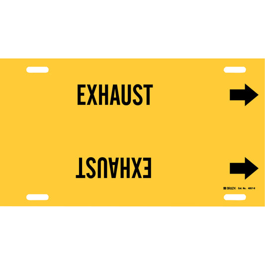 Brady "Exhaust" Pipe Marker, Strap-On, 10" H x 32" W, Black on Yellow