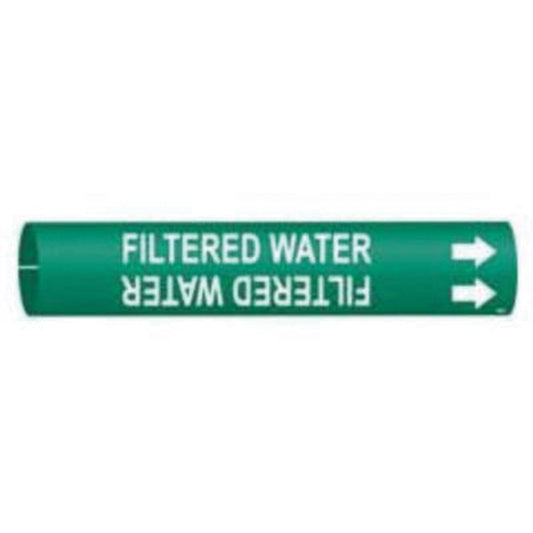 Brady "Filtered Water" Pipe Marker, Snap-On, 13/16" H x 13/16" W, White on Green