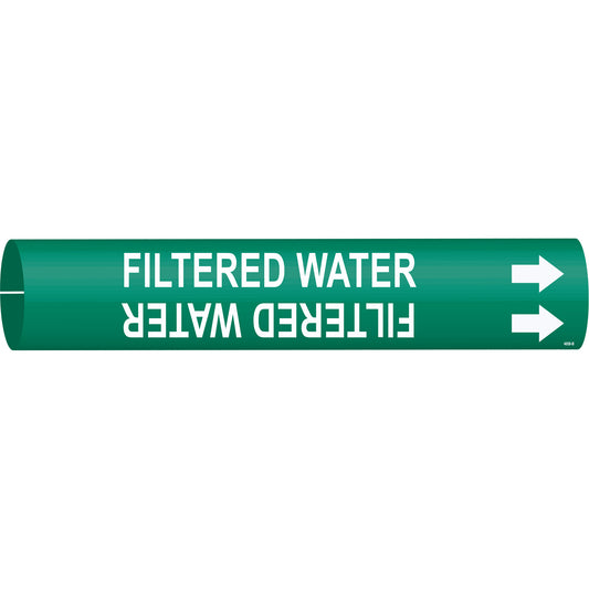 Brady "Filtered Water" Pipe Marker, Snap-On, 7/8" H x 7/8" W, White on Green