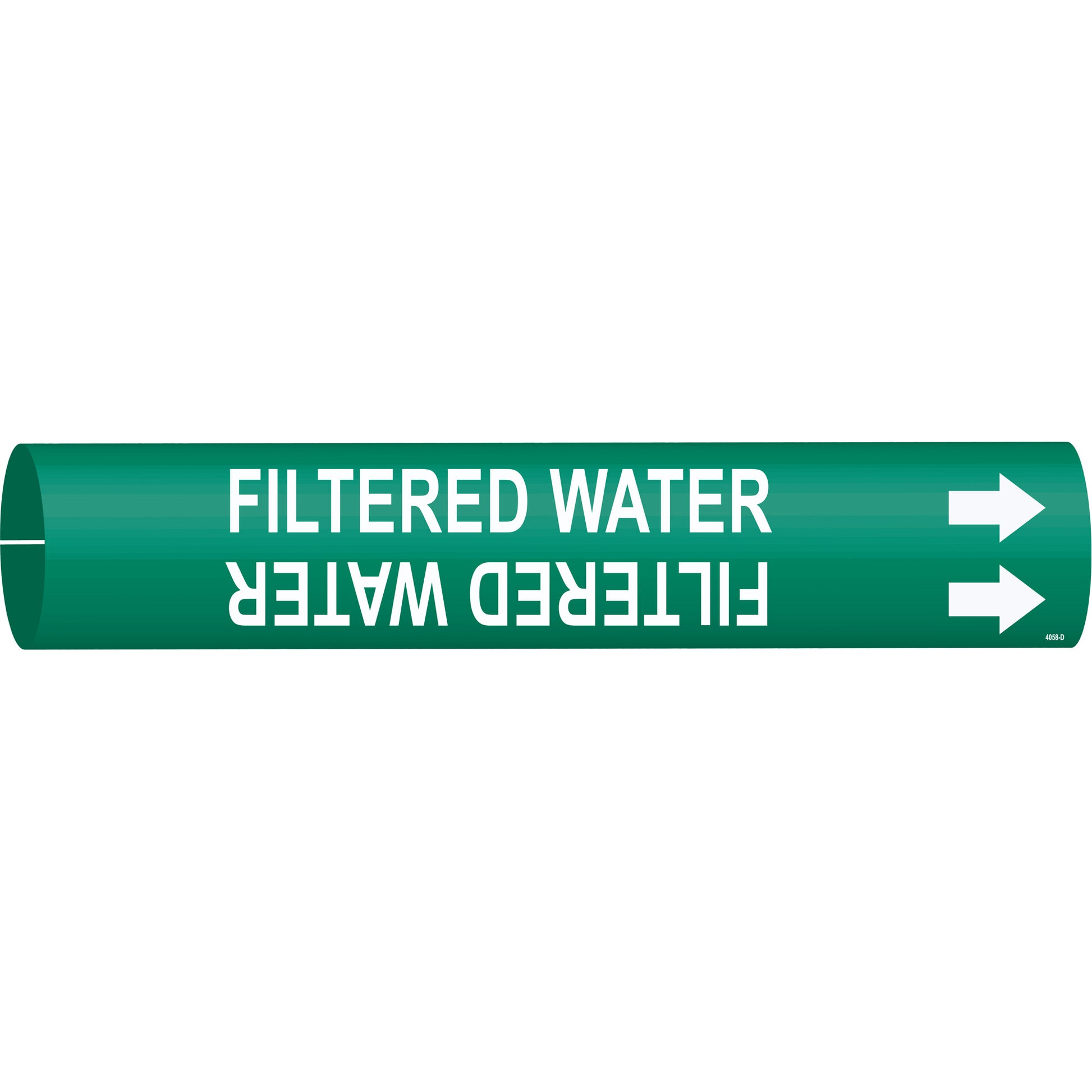 Brady "Filtered Water" Pipe Marker, Snap-On, 2-13/16" H x 2-13/16" W, White on Green